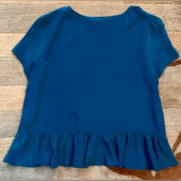 Anthropologie | HD in Paris Short Sleeve Silk Ruffle & Peplum Top Peacock Blue - Picture 6 of 6